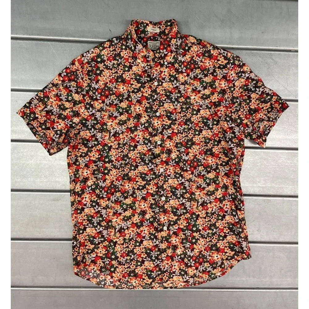 JCrew Floral Button Up Shirt Mens Large Short Sleeve Preppy Classic‎ Fit